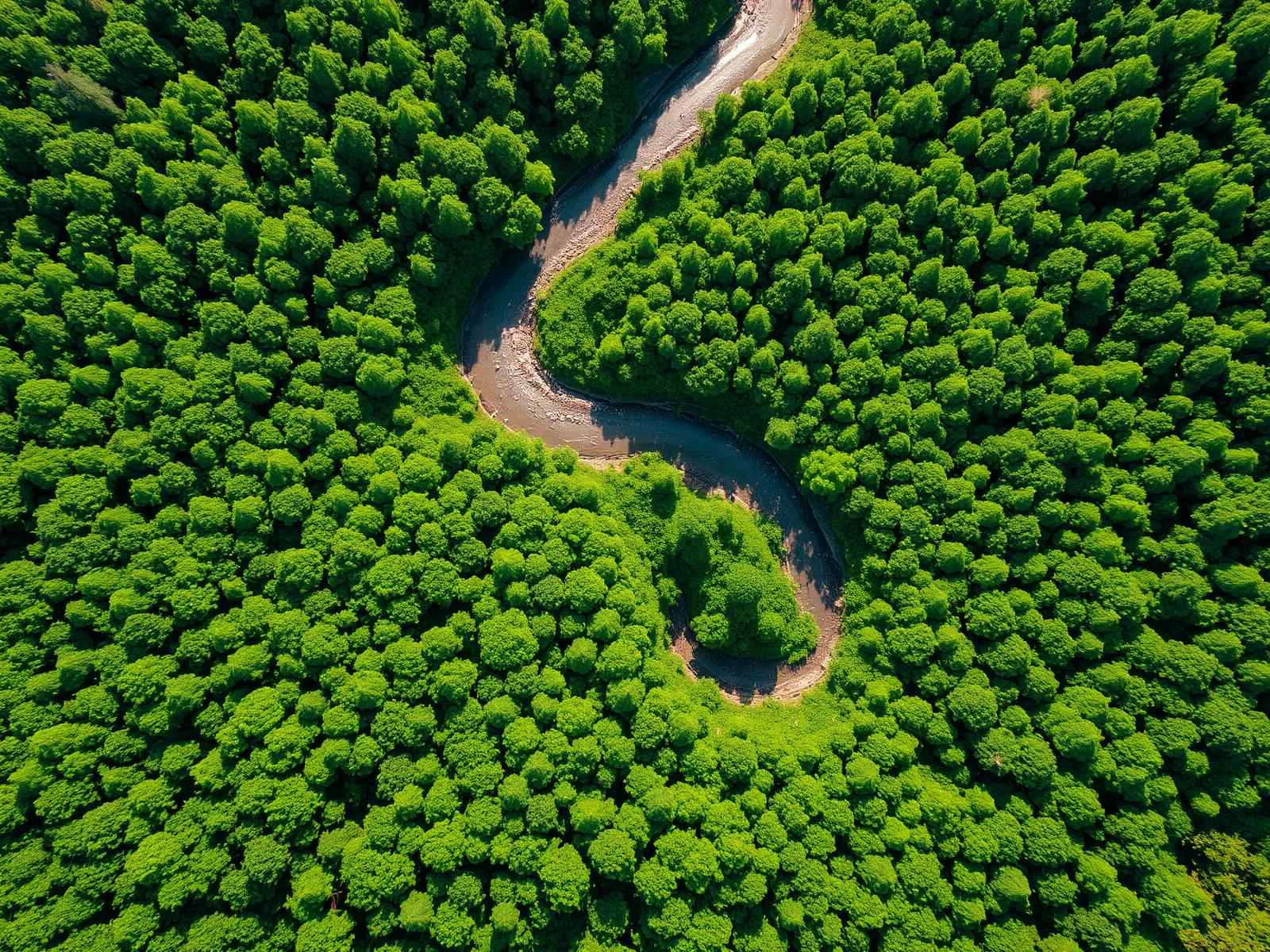 Aerial view of forest and river